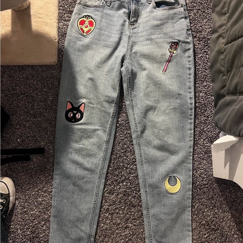 Sailor Moon Icons Embroidered Mom Jeans